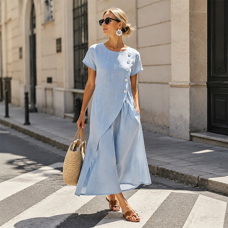 Mille – Let midi-kjole med asymmetriske knapper