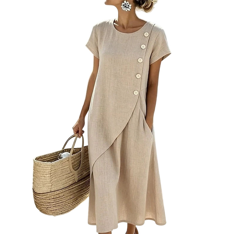 Mille – Let midi-kjole med asymmetriske knapper
